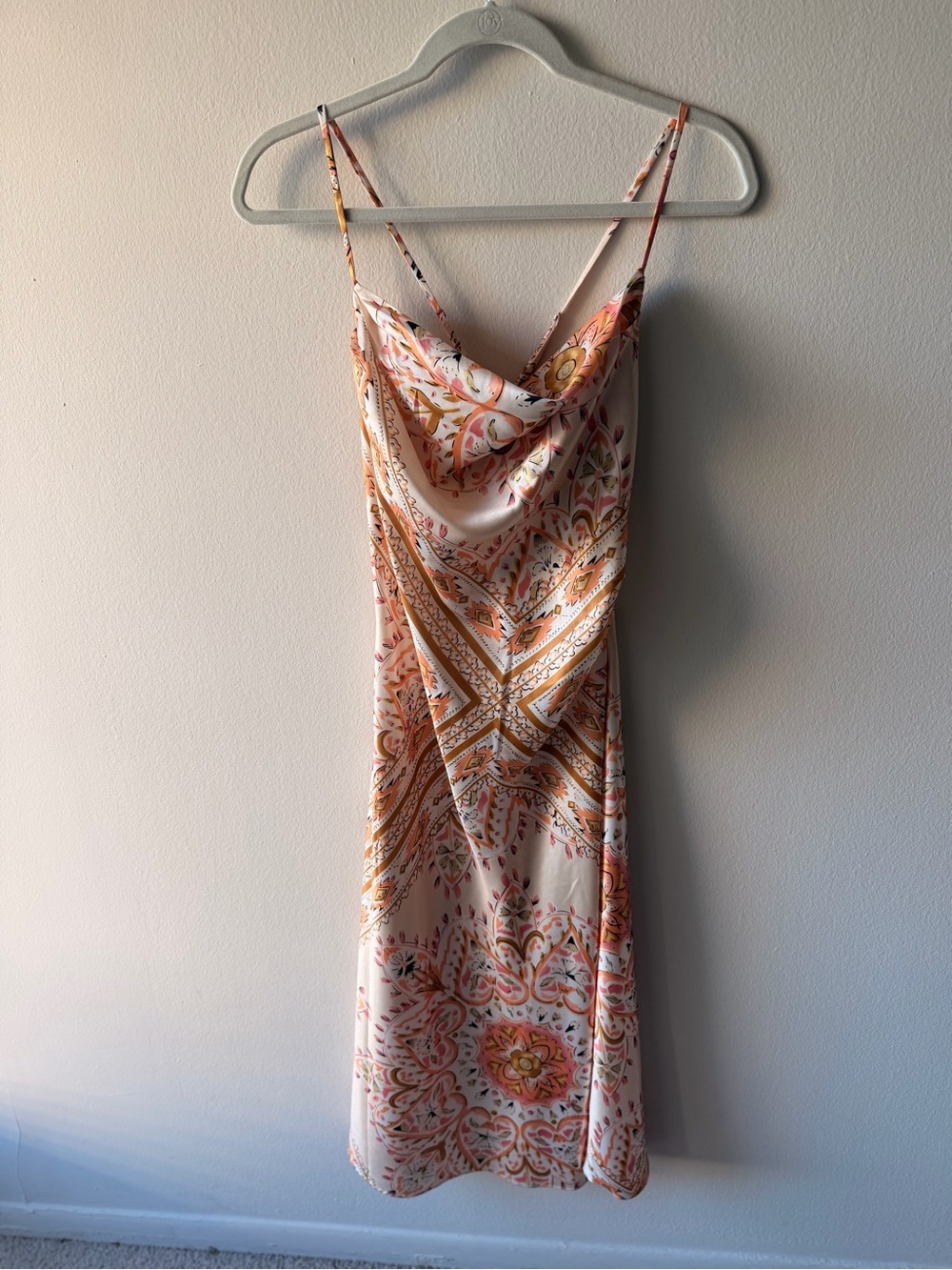 Women’s Cowl Neck Slip Dress in Cream and Orange
